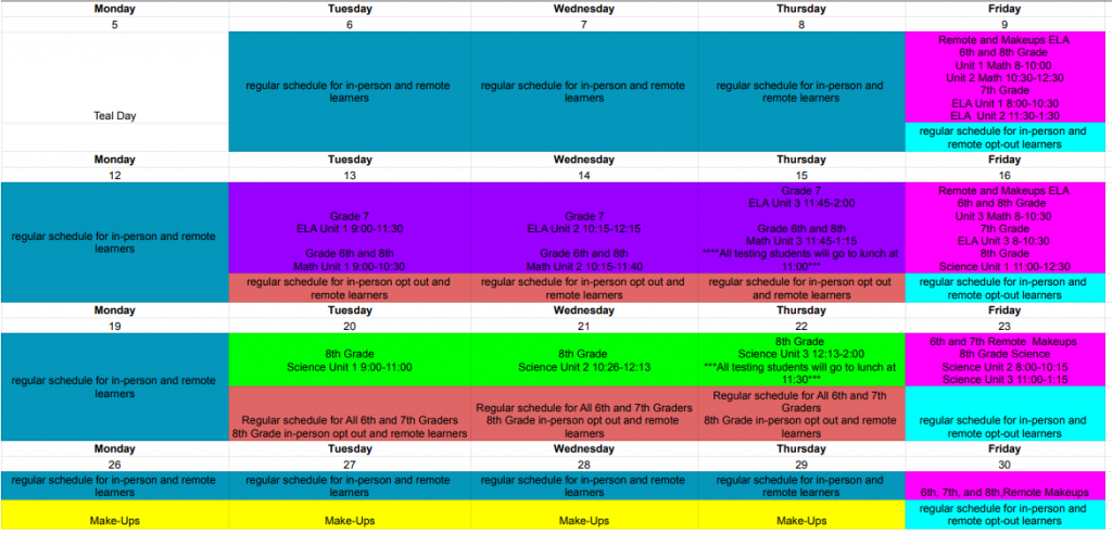 Merrill Middle School » Updated CMAS Schedule